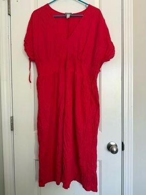 Ava & Viv Bold Red V-Neck Midi Dress